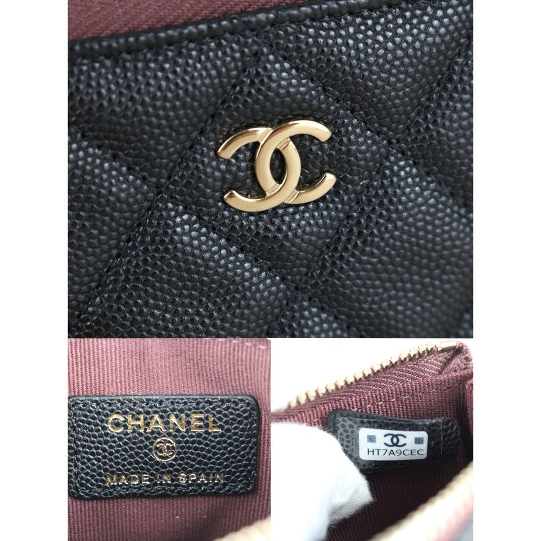 Excellent（Rank SA）｜CHANEL Caviar Skin Calf Leather Card Holder Black IC Chips Model｜X25091407