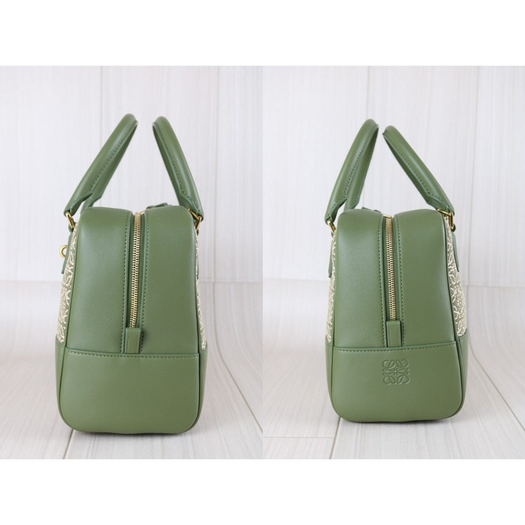 Excellent（Rank SA）｜ LOEWE Amazona Canvas Leather Calf  Matcha Hand Bag With Shoulder Strap ｜X24111204