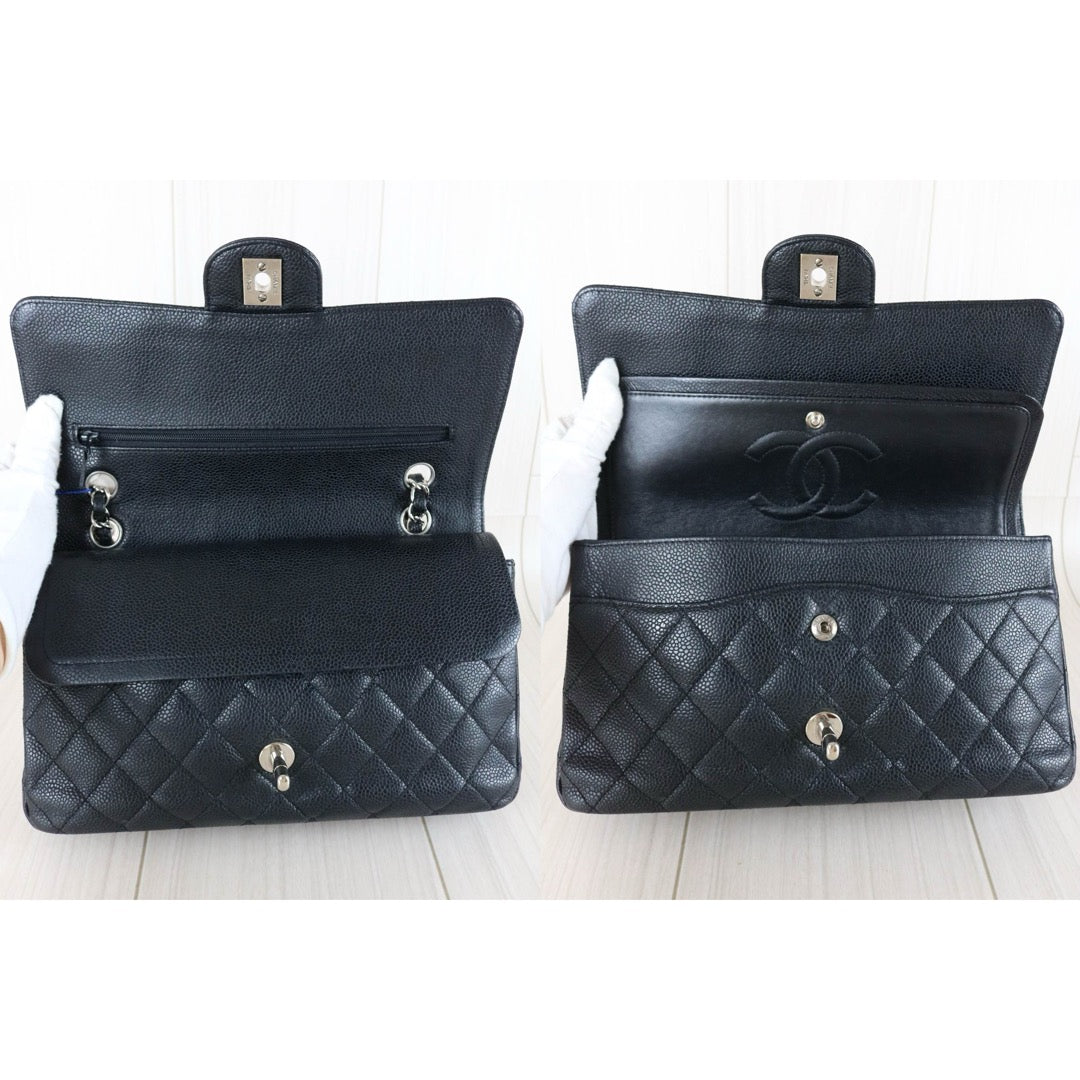 Good ( Rank AB)｜ CHANEL Caviar Skin Matrasse Double Flap 25 Shoulder Bag Black Made In 2009-2010 Year  ｜S25112907