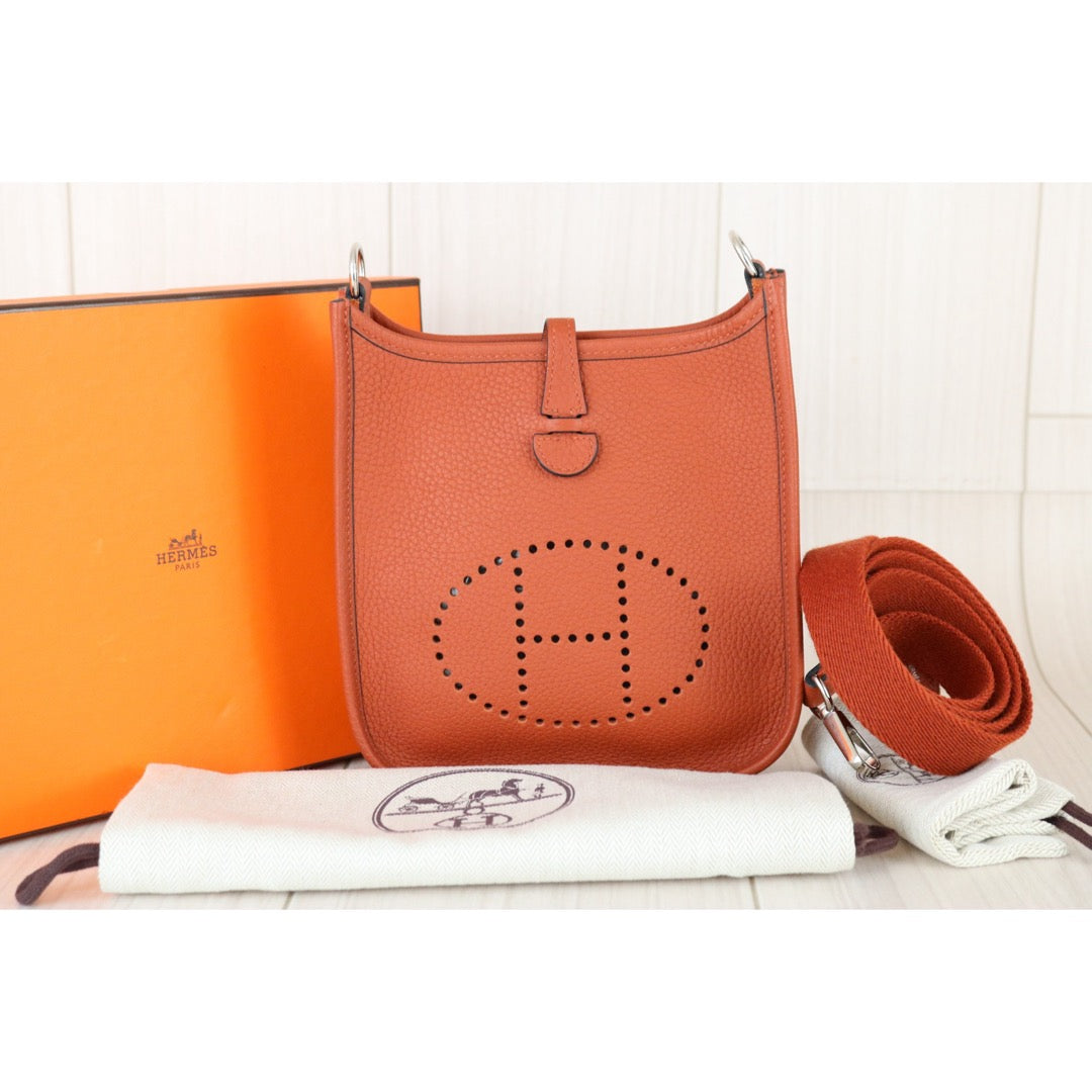 Include Entrupy Certificate of Authenticity｜Very Good ( Rank A)｜ Full Set HERMES Clemence Leather Mini Evelyn 16 Shoulder Bag Potiron D Stamp Made In 2019Year｜X26030702