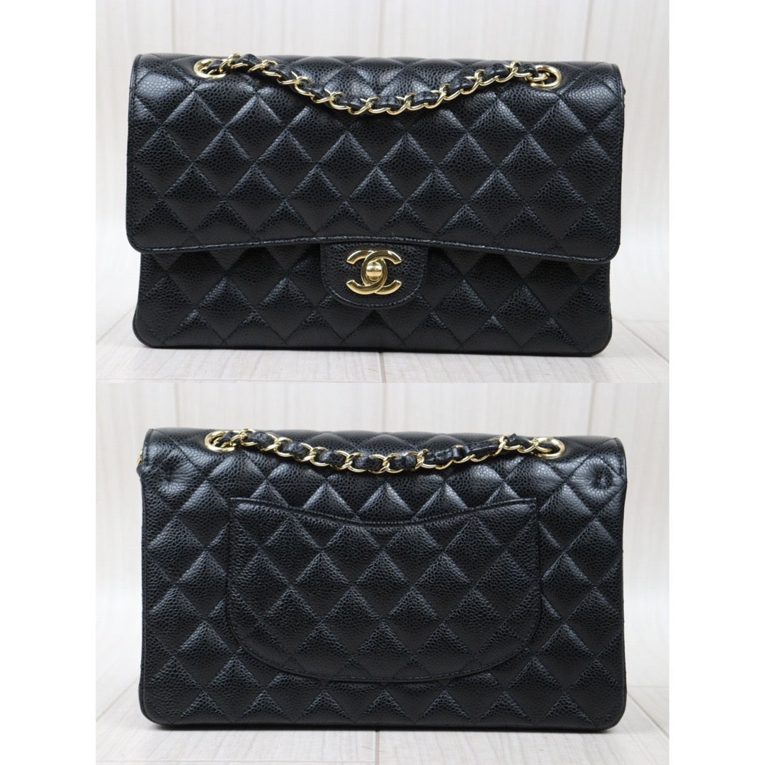 Rank A｜ CHANEL Caviar Skin Matrasse Double Flap 25 Shoulder Bag Black Made In 2018 Year  ｜S24061726