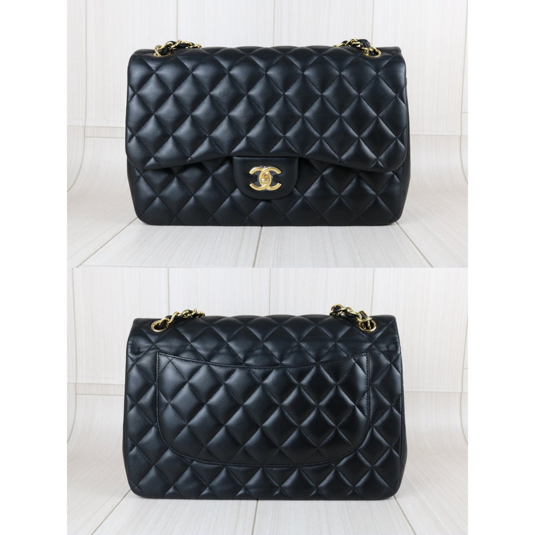 Include Entrupy Certificate of Authenticity｜Good ( Rank AB)｜ CHANEL Matrasse Chain Lamb Skin Jumbo Black  Made In 2015-2016 Year｜S26041401