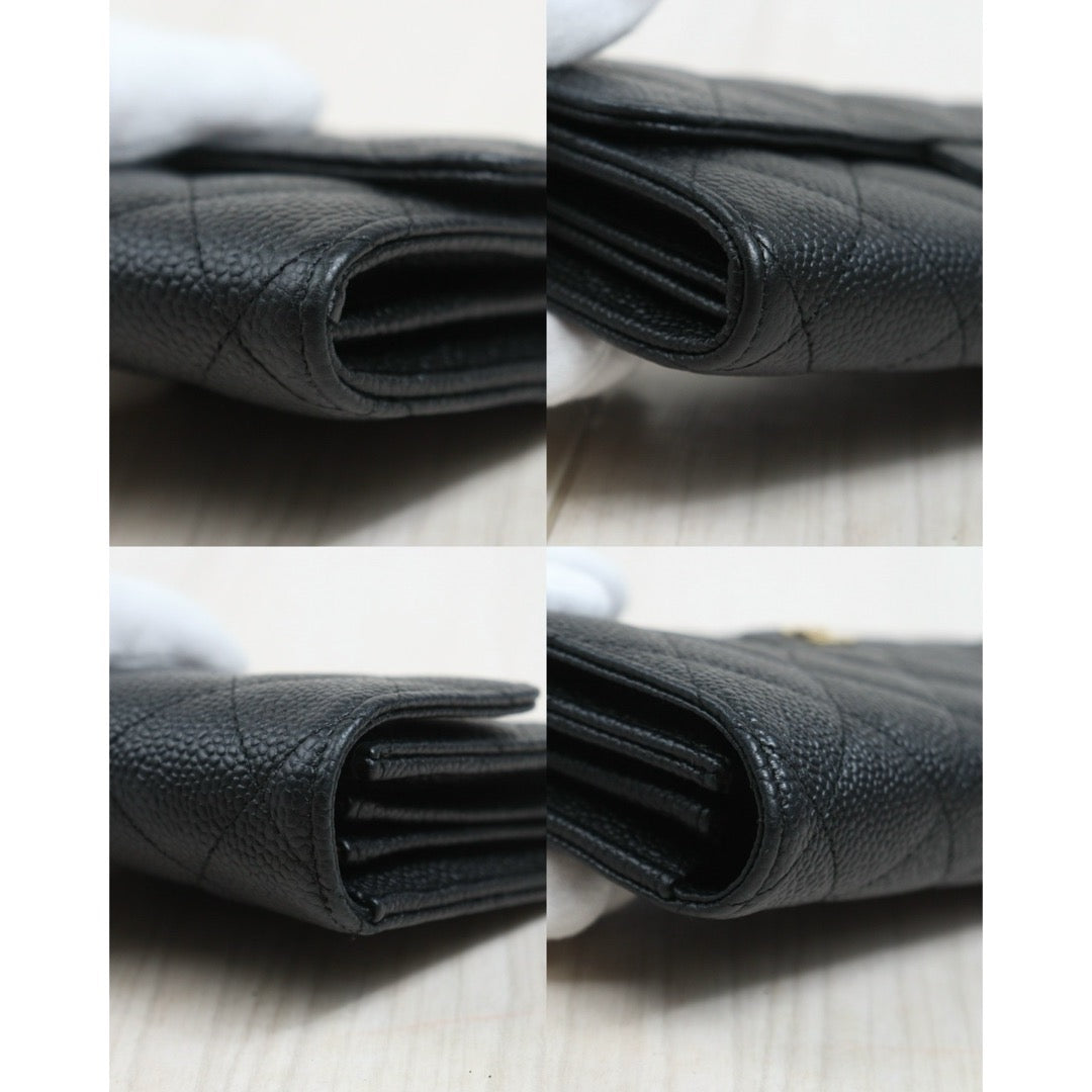 Include Entrupy Certificate of Authenticity｜Very Good ( Rank A)｜CHANEL Caviar Skin Black Long Wallet Made In 2016-2017Year｜26100701
