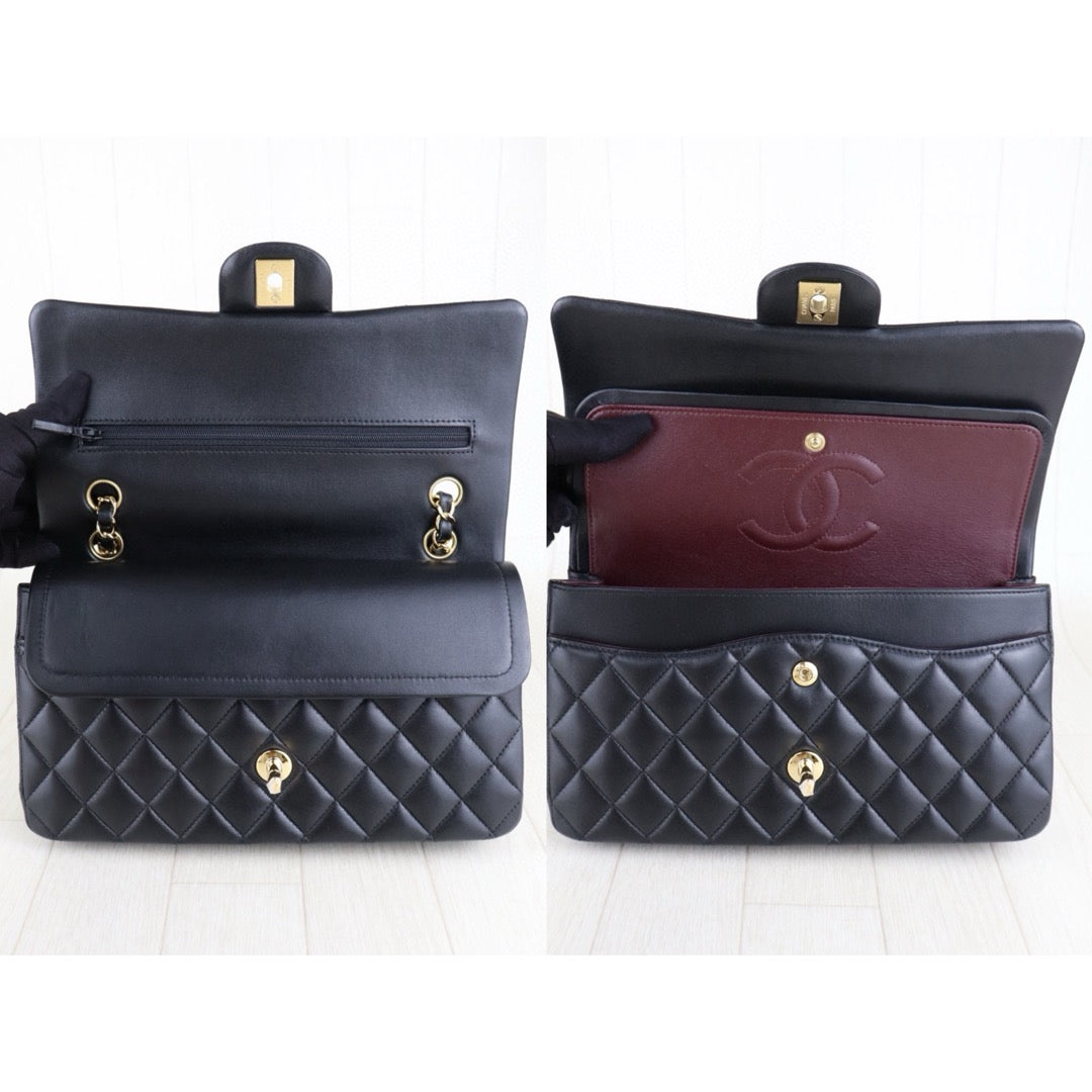 Excellent（Rank SA）｜ Full Set  CHANEL Matrasse Lamb Skin Double Flap 25 Shoulder Bag Black Made In 2018-2019 Year｜H25043008