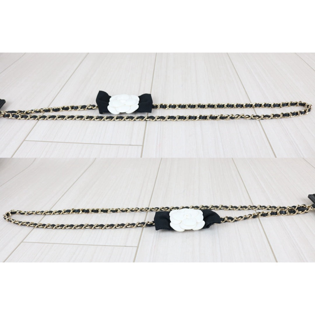 Include Entrupy Certificate of Authenticity｜Very Good ( Rank A)｜ CHANEL Coco Mark Lambskin Matrasse Bow Chain Card Holder Black Made In 2021-2022Year｜S26061501