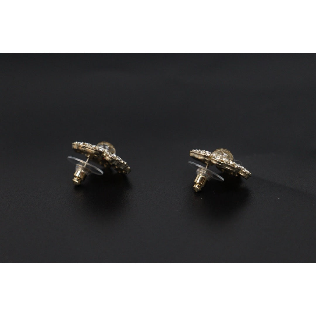 Excellent（Rank SA）｜ CHANEL A19K Coco Mark Camellia Rhinestone Earrings Made In 2019Year｜S26031010