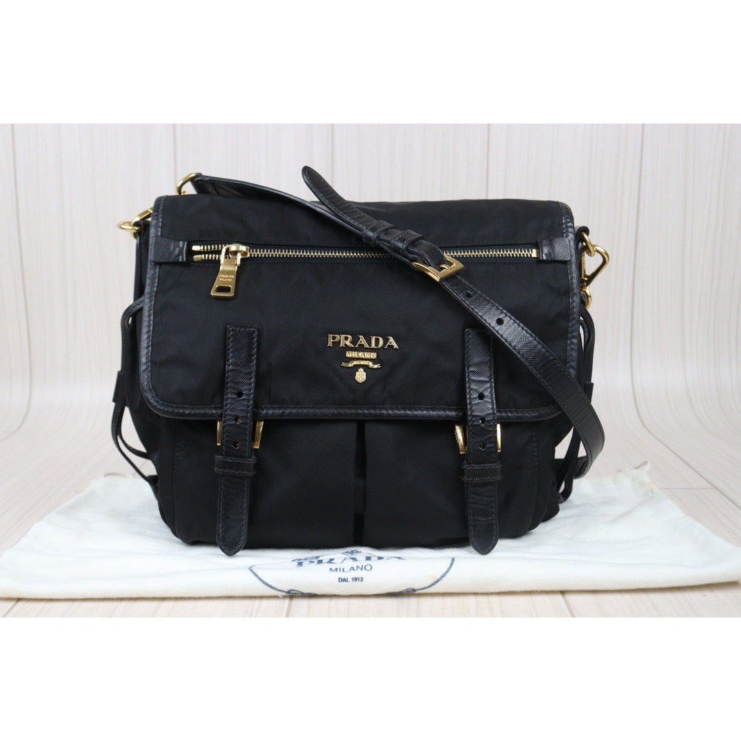 Rank AB｜Prada  Nylon Black Gold Hardware ShoulderBag｜S24071423