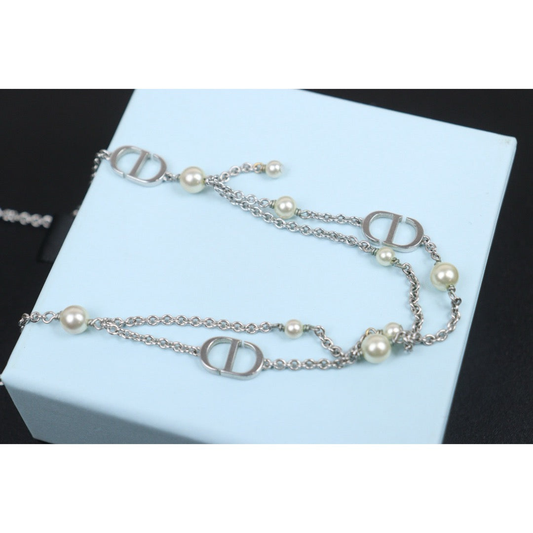 Good ( Rank AB)｜ Dior  CD Pearl Necklace Silver Plated ｜V25100720