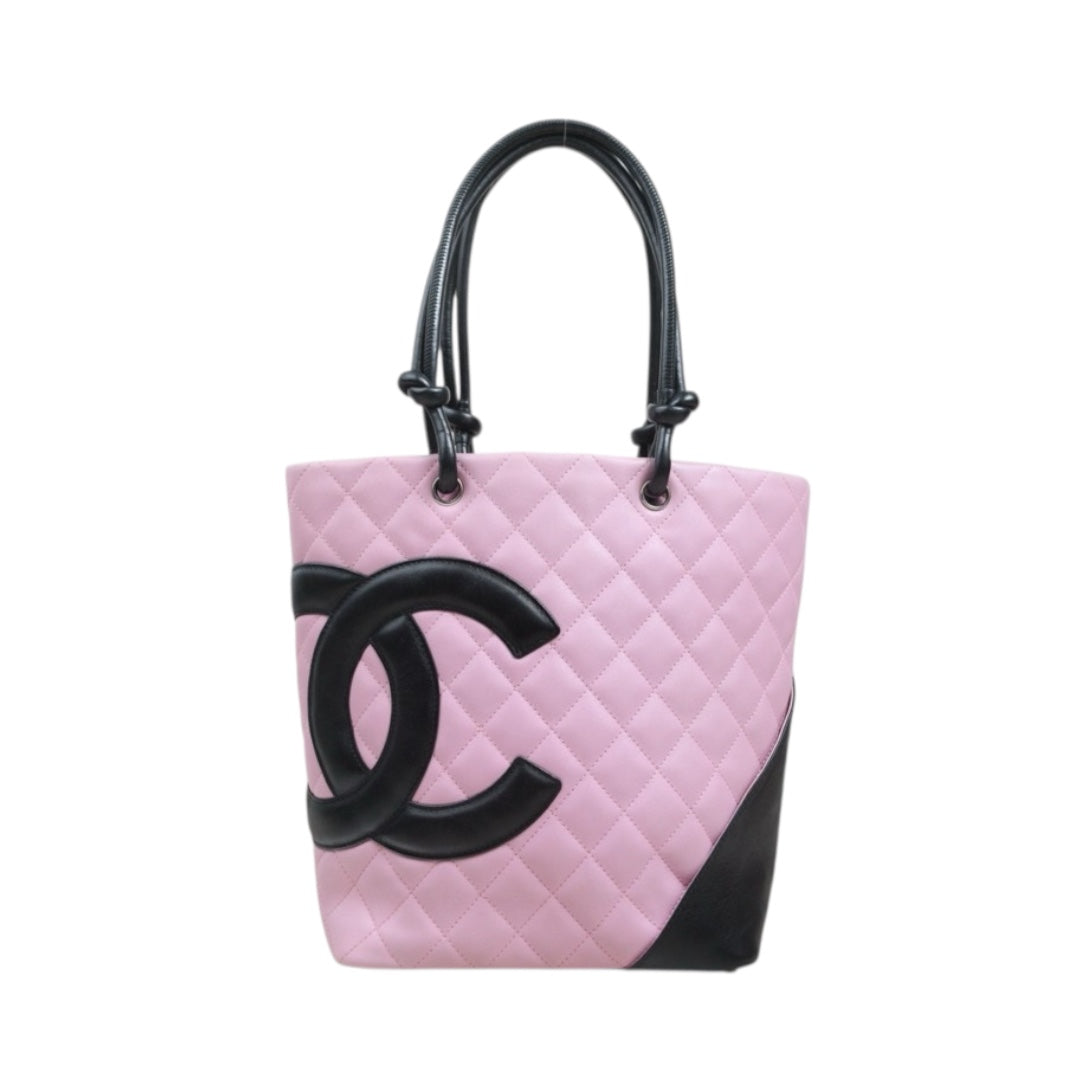 Include Entrupy Certificate of Authenticity｜Very Good ( Rank A)｜ CHANEL Cambon Line MM ToteBag Pink Black Made In 2004-2005 Year｜26101305