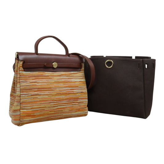 Include Entrupy Certificate of Authenticity｜Good ( Rank AB)｜ HERMES Vibrato and Leather Herbag PM □F Shoulder Bag  Made In 2002Year｜26051310