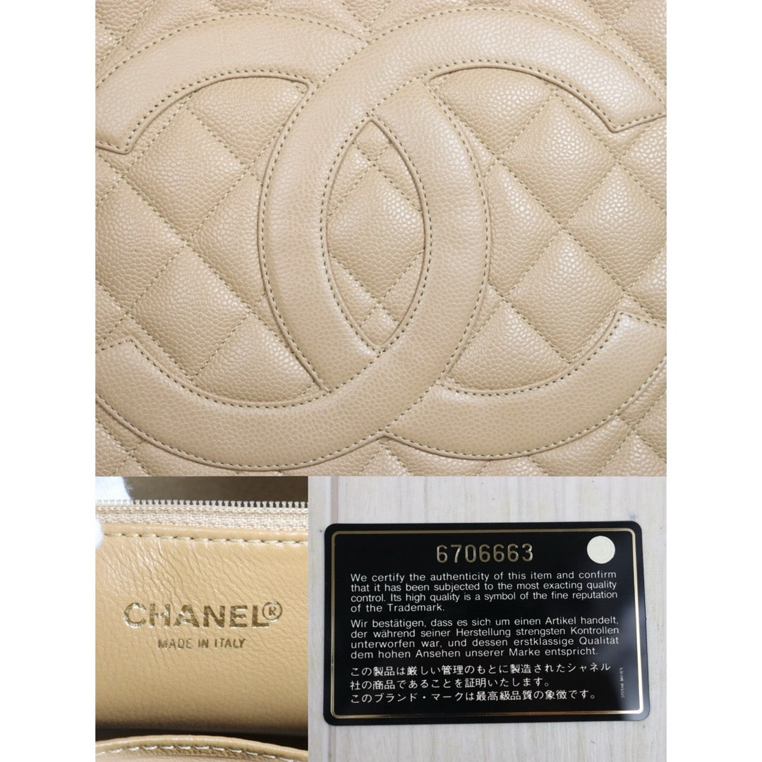 Include Entrupy Certificate of Authenticity｜Good ( Rank AB)｜ CHANEL Caviar Skin Calf Leather Tote Bag Beige Made In 2000～2002Year｜26062608