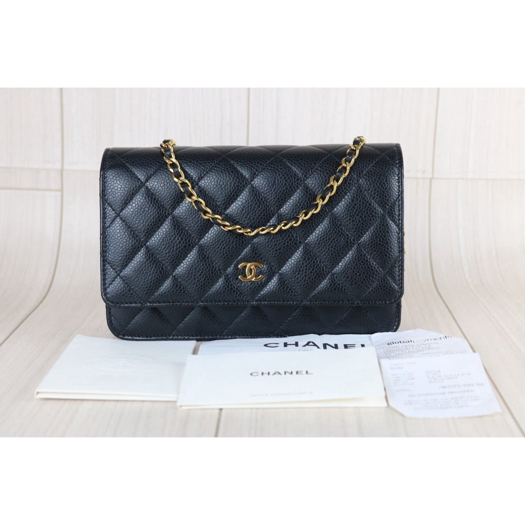 Include Entrupy Certificate of Authenticity｜Very Good ( Rank A)｜CHANEL Caviar Skin WOC 19 Chain Bag Black IC Chips Model｜S26072901