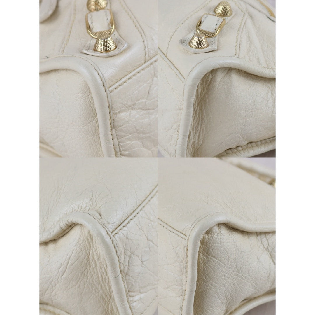 Include Entrupy Certificate of Authenticity｜Good ( Rank AB)｜Balenciaga Waxed Leather Gaint Classic City Mini Beige HandBag Shoulder Bag ｜S26060107