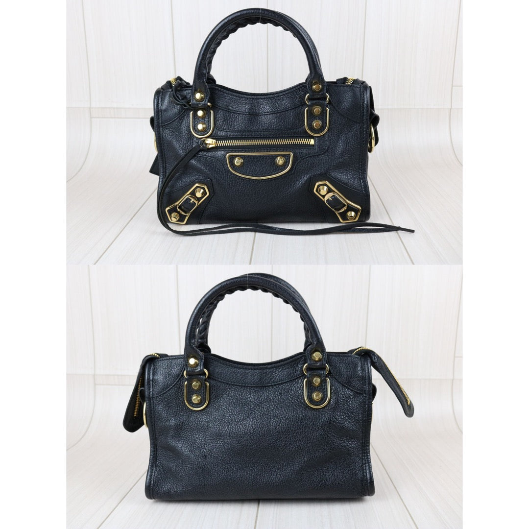 Include Entrupy Certificate of Authenticity｜Very Good ( Rank A)｜Balenciaga Goatskin  Edge Classic City  Black HandBag Shoulder Bag ｜S26041305