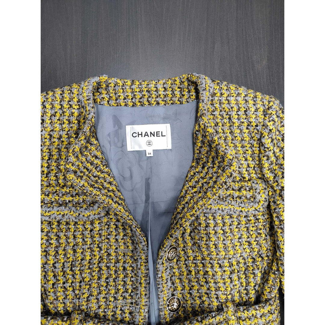 Very Good ( Rank A) ｜ CHANEL 17B Rayon Tweed Yellow Coat 34 size  ｜W25102106