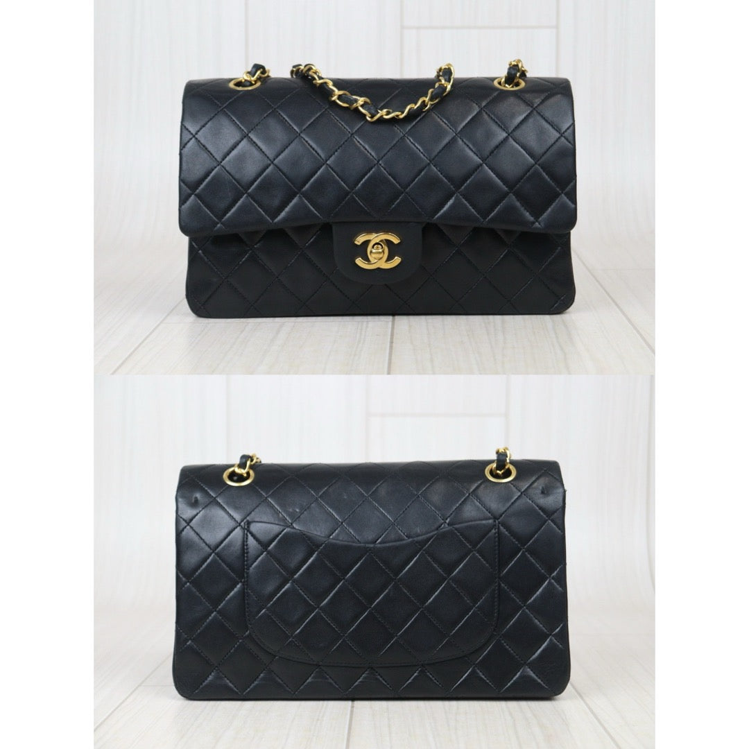 Good ( Rank AB)｜ CHANEL  Lamb Skin Black Double Flap 25 Medium Shoulder Bag Made in 1989-1991 Year ｜24091926