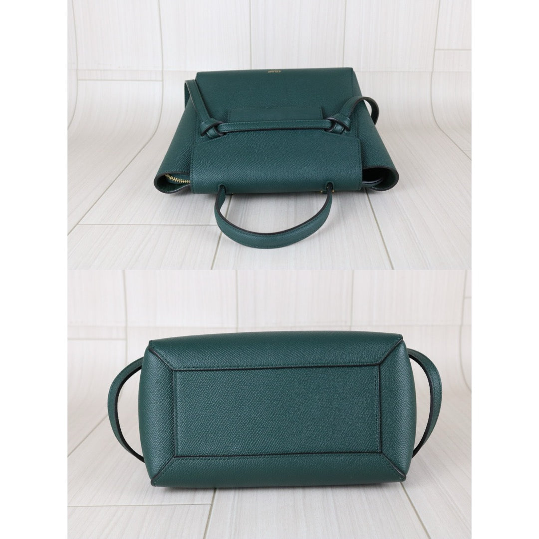 Excellent（Rank SA）｜CELINE Leather Calf Belt Nano Handbag Shoulder Bag Dark Green｜X25082407