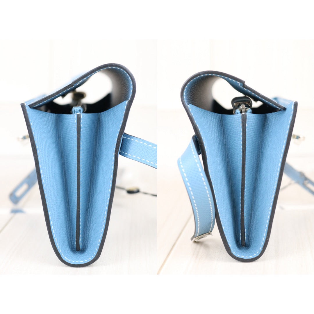 Include Entrupy Certificate of Authenticity｜Very Good ( Rank A)｜ HERMES Goatskin Kelly Long Wallet Etoupe □O Stamp Made In 2011Year Bleu Jean｜X26100708