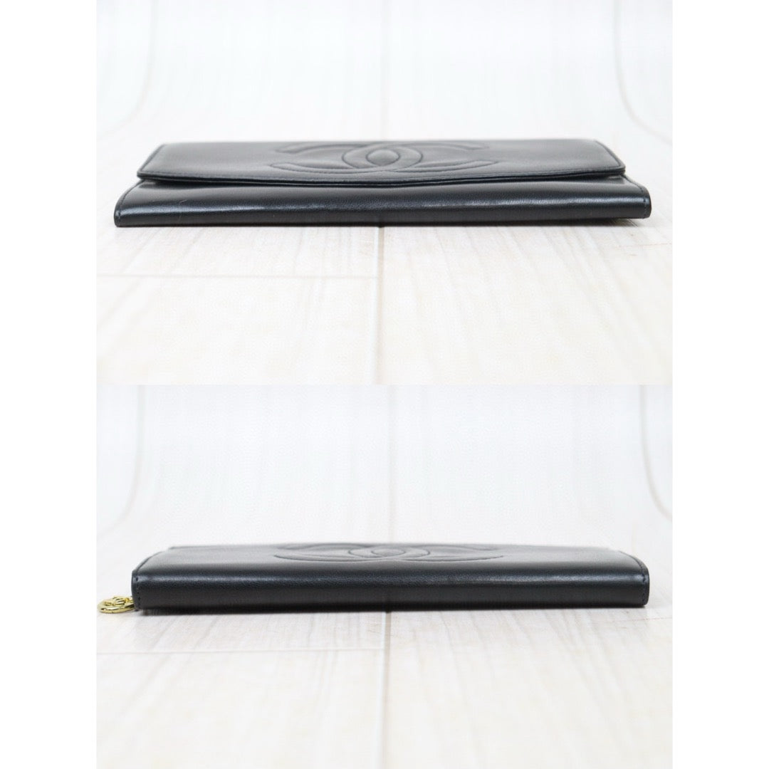 Good ( Rank AB)｜CHANEL Lambskin Black Long Wallet Made In 1991-1994 Year｜W24120911