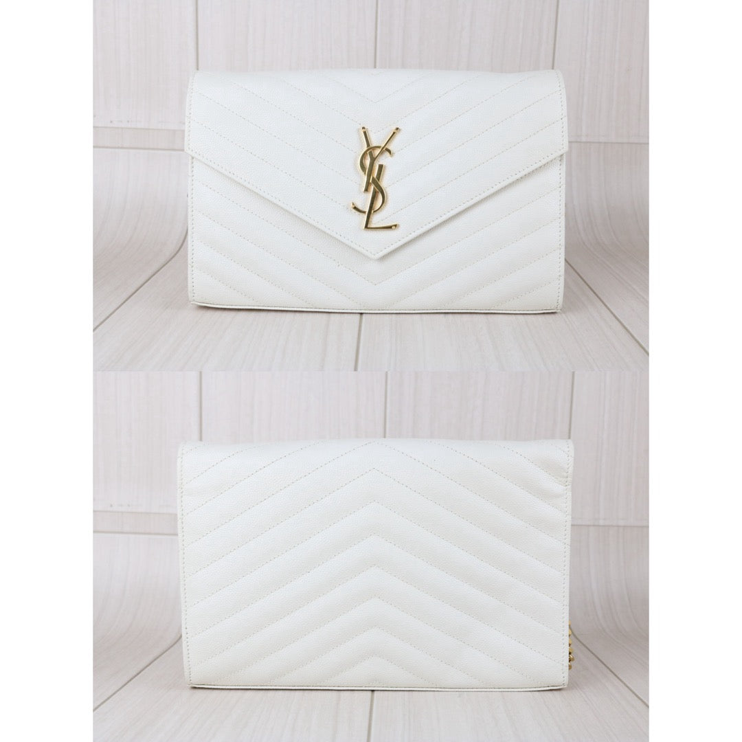 Include Entrupy Certificate of Authenticity｜Very Good ( Rank A)｜ Saint Laurent YSL Caviar Skin Shoulder Bag White MM｜X26041417