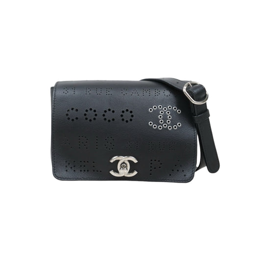 Very Good ( Rank A)｜ CHANEL Calf Leather Matrasse Chain Limited Edition Eyelets Shoulder Bag Waist Bag Black Made In 2019Year｜Y25072805