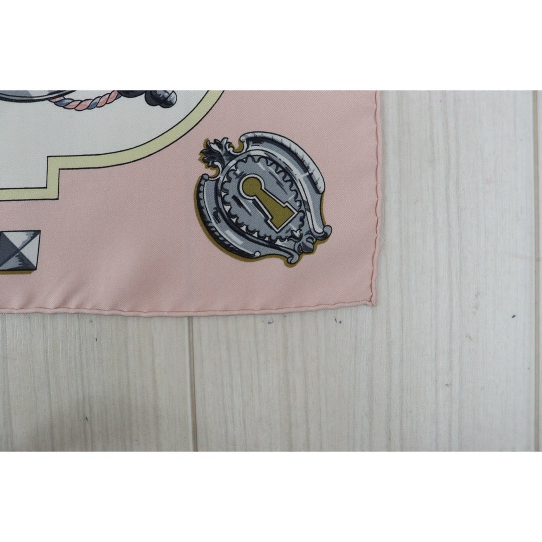 Very Good ( Rank A) ｜ HERMES Les Clefs The Keys Pink Scarf 90｜V25110605