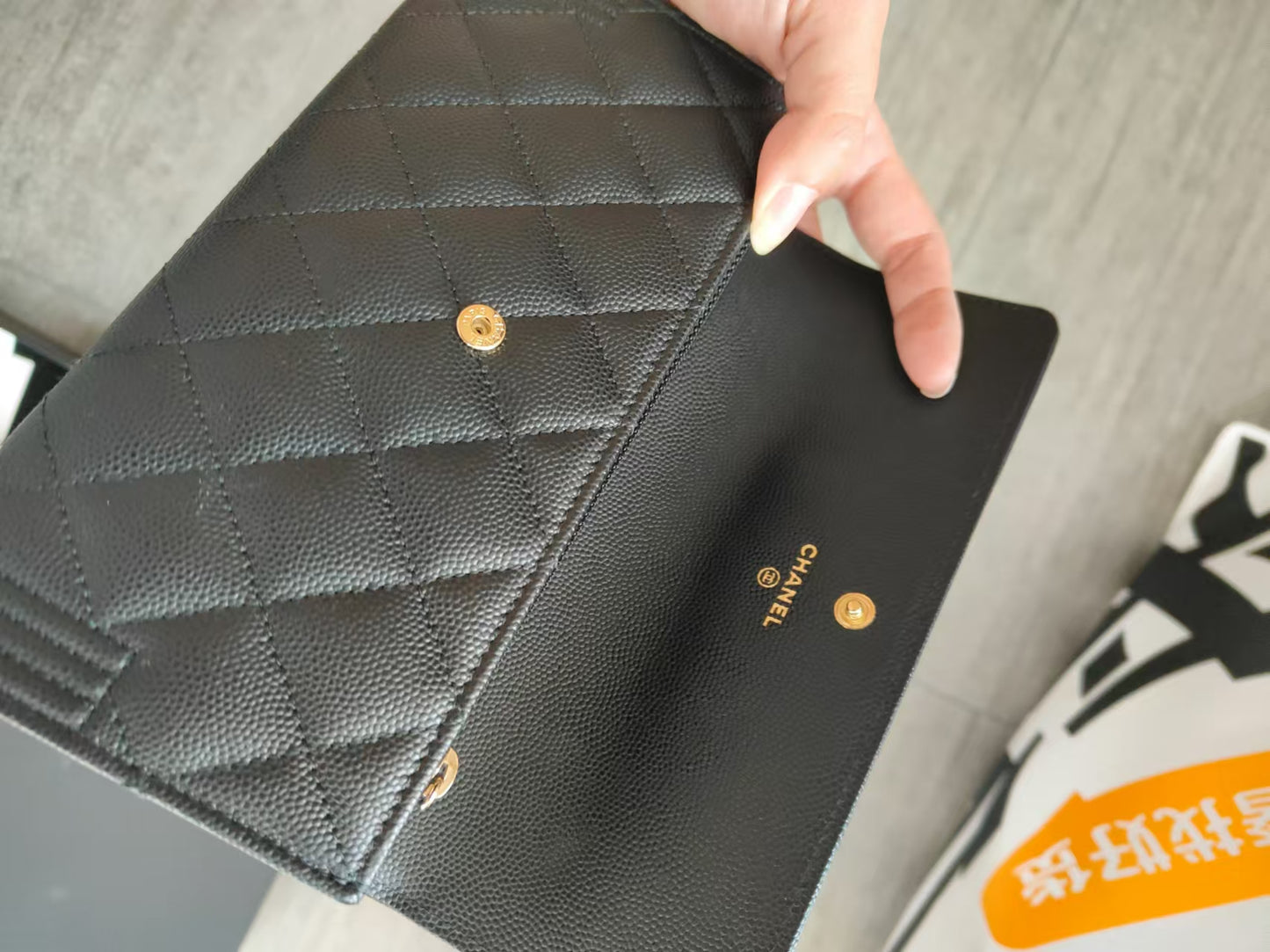 CHANEL Leboy Caviar Skin Black Long Wallet with entrupy