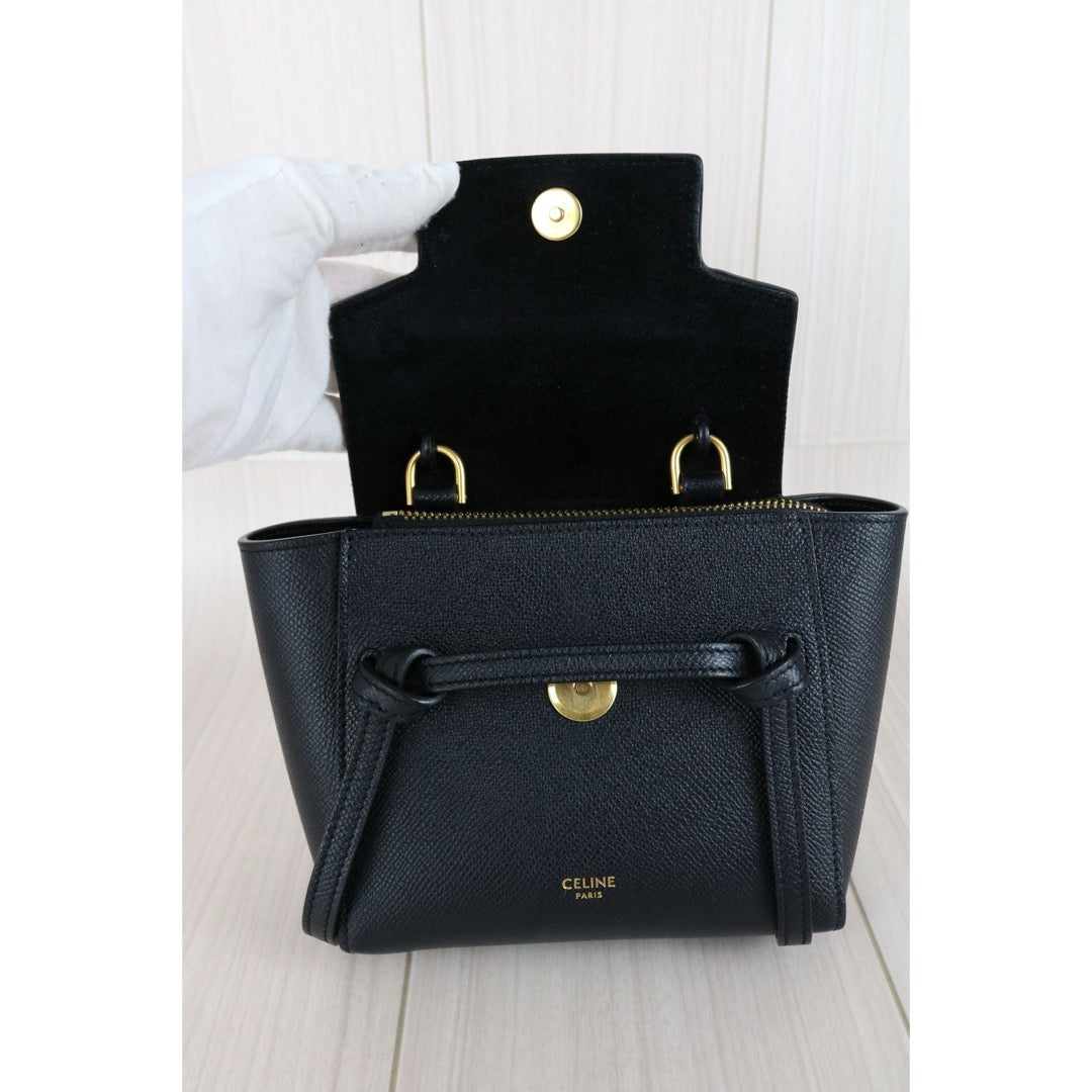 Very Good ( Rank A)｜CELINE Calf Leather Belt Pico Handbag Shoulder Bag Black｜S25070709