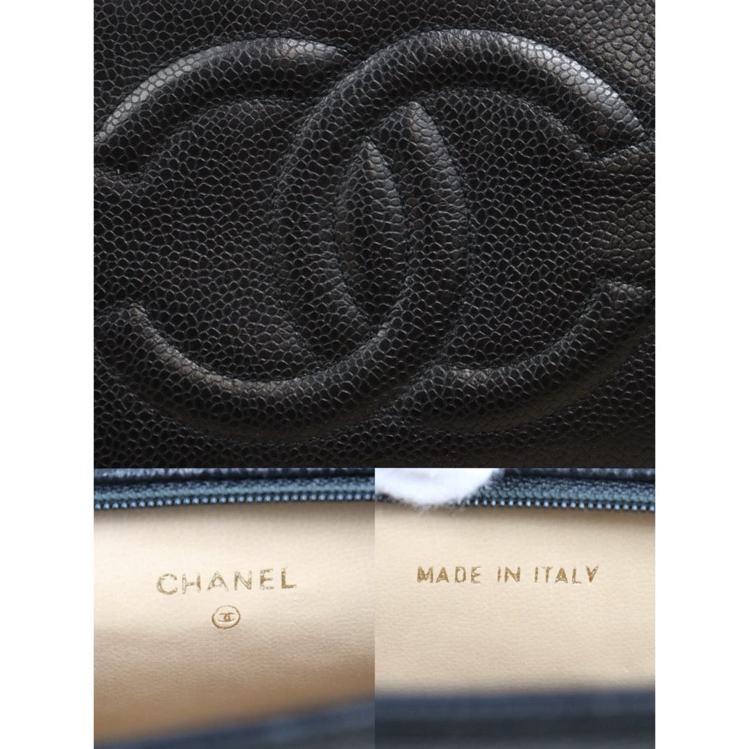 Include Entrupy Certificate of Authenticity｜Very Good ( Rank A)｜CHANEL Caviar Skin Calf Leather Vanity Case Black Made In 1991-1994Year｜26070315