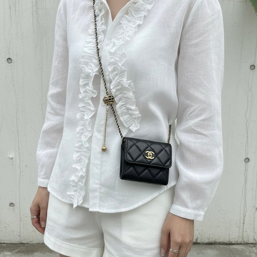 Include Entrupy Certificate of Authenticity｜Very Good（Rank A）｜CHANEL Lambskin Leather Matrasse Chain Mini Bag ｜S26070601