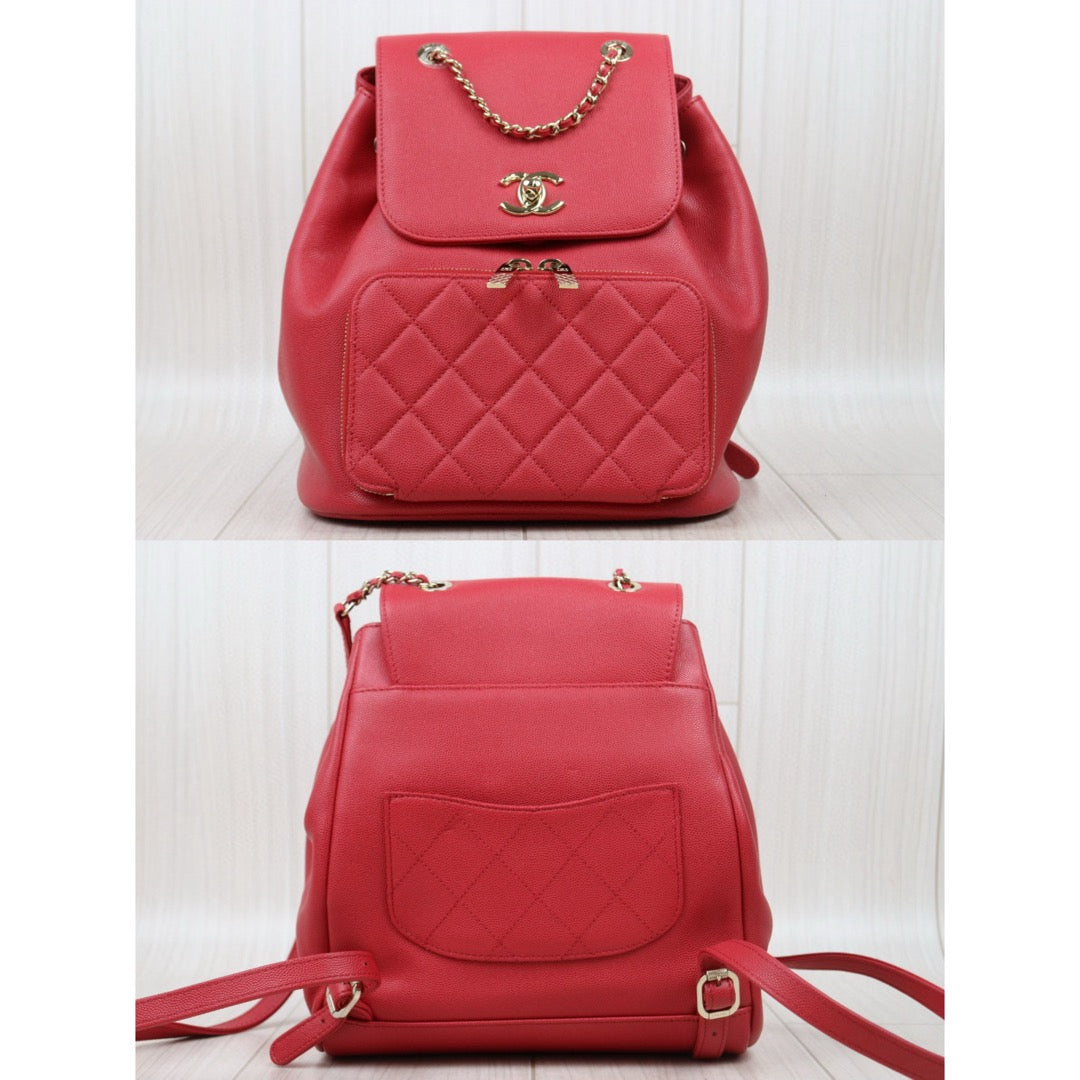 Excellent（Rank SA）｜CHANEL  Caviar Skin Leather Calf Leather Backpack  Rose red  Made in 2017-2018 Year｜W24111404