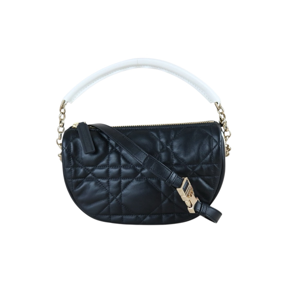 Include Entrupy Certificate of Authenticity｜Very Good ( Rank A) ｜  Dior Lady Dior Lamb Skin Vibe Hobo In Cannage Pattern Handbag  Shoulder Bag Black ｜Z26091607