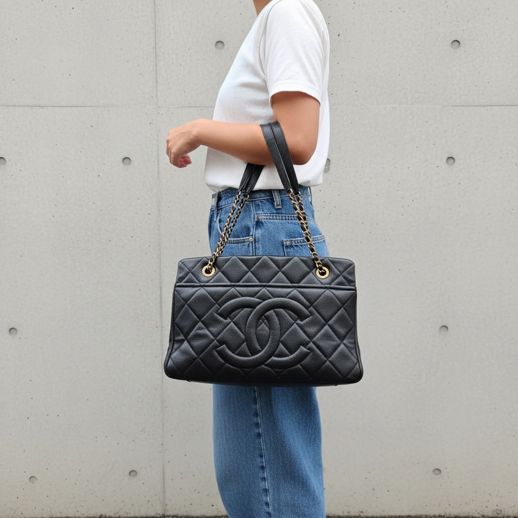Include Entrupy Certificate of Authenticity｜Good ( Rank AB)｜ CHANEL Caviar Skin  Matrasse Chain Tote Bag Black Made In 2013～2014Year｜26041408