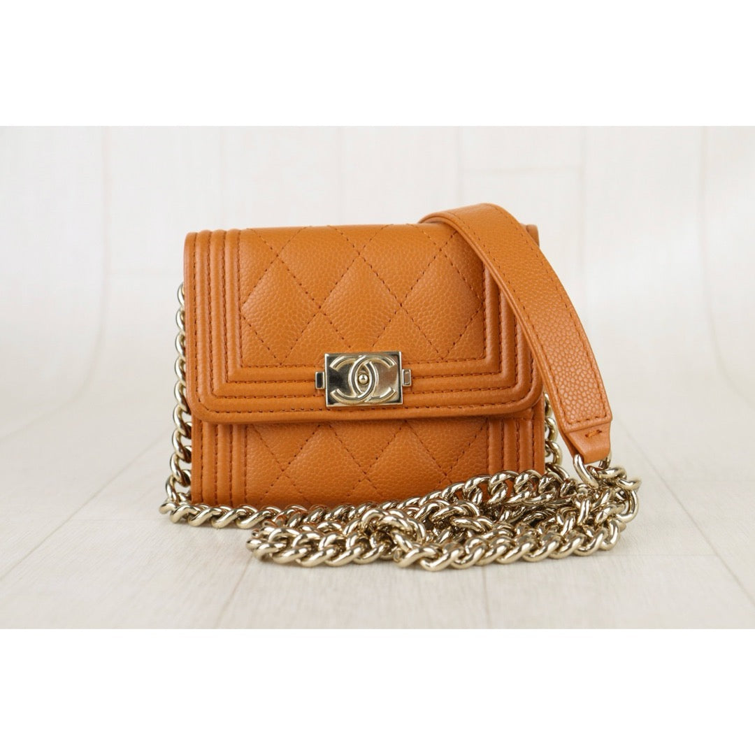 Include Entrupy Certificate of Authenticity｜Very Good ( Rank A) ｜Chanel Caviar Skin Leboy Shoulder Bag Caramel  Made In 2021-2022Year ｜S26072533