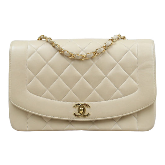 Rank AB ｜CHANEL Matrasse Diana 25 Lamb Skin Beige Shoulder Bag  ｜V24031229