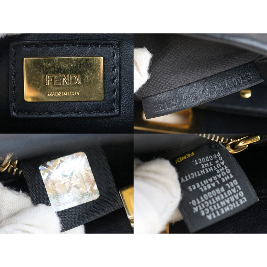 Include Entrupy Certificate of Authenticity｜Good ( Rank AB) ｜ FENDI Calf Leather Peekapoo iconic mini Handbag With Shoulder Bag Black｜S26062902