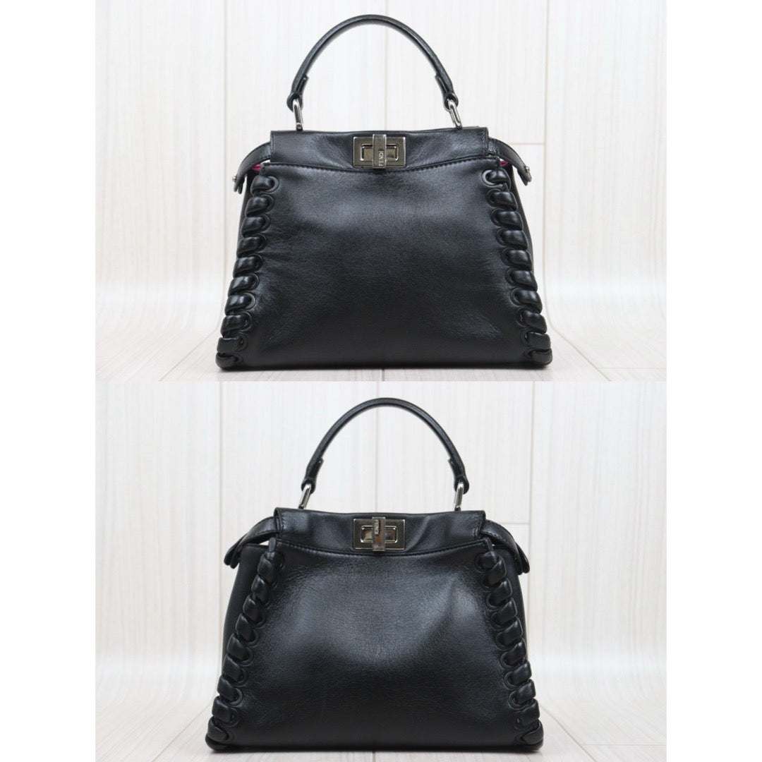 Fair ( Rank B) ｜ FENDI Calf Leather Peekapoo iconic mini Handbag With Shoulder Bag Black｜H25063013