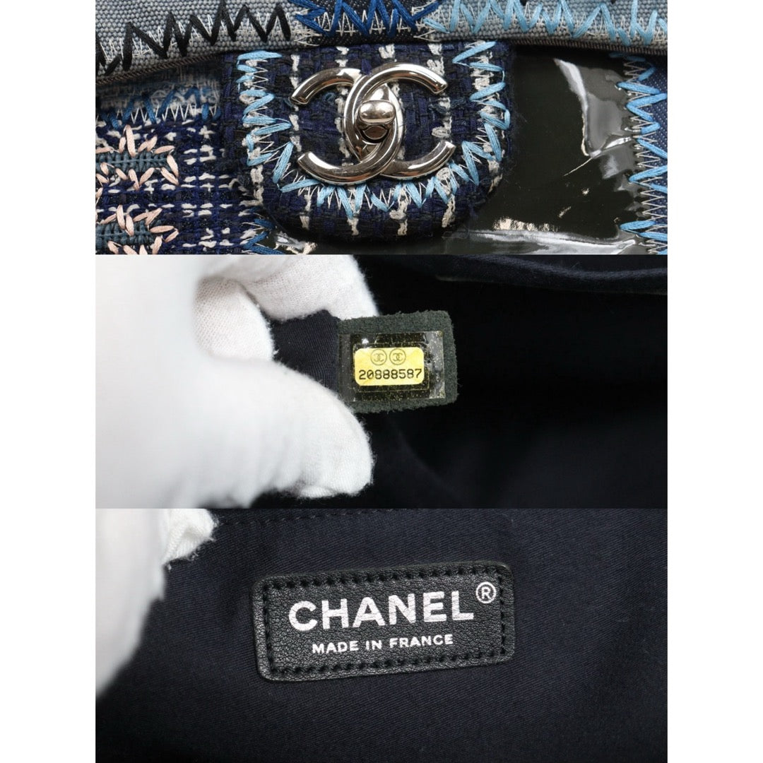 Good ( Rank AB)｜ CHANEL  Colorblock Patch Denim Single Flap Jumbo 30 Shoulder Bag Blue Made in 2014-2015Year｜S26020201
