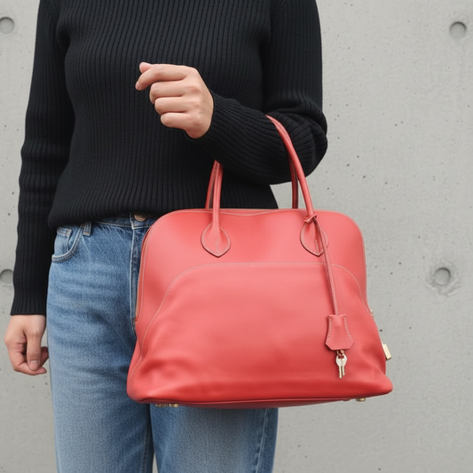 Include Entrupy Certificate of Authenticity｜Very Good ( Rank A)｜ HERMES Bolide Relax 35 Sikkim Leather Shoulder Bag Rosewood T Stamp Made In 2015Year｜Y26040601