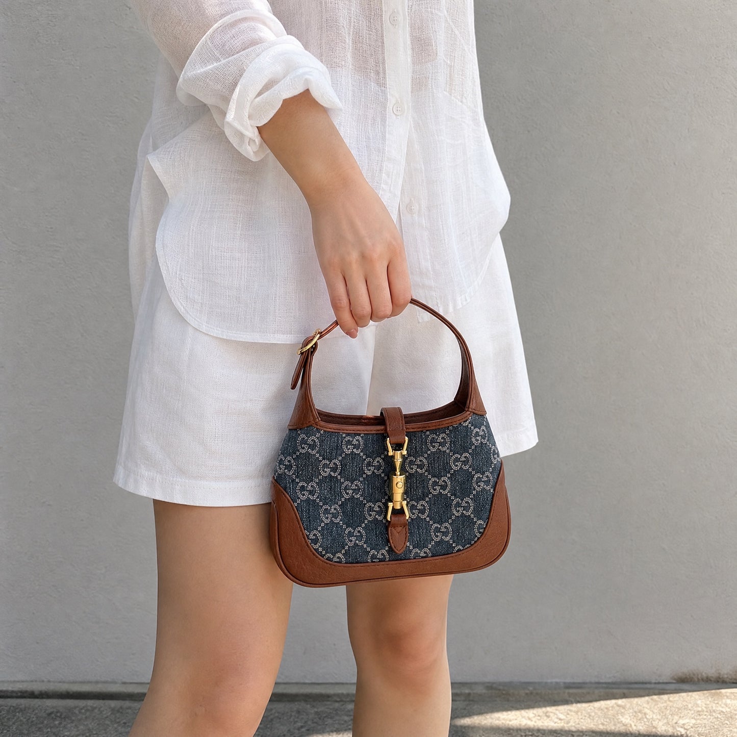 Include Entrupy Certificate of Authenticity｜Very Good ( Rank A) ｜  GUCCI  Monogram Denim Leather Piecing Mini Jackie Handbag With Shoulder Strap｜S26070604