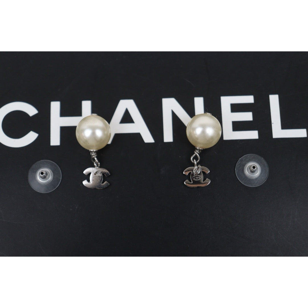 Very Good ( Rank A) ｜ CHANEL B14V Coco Mark  Rhinestone Pearl Earrings Made In 2014Year ｜V25122601