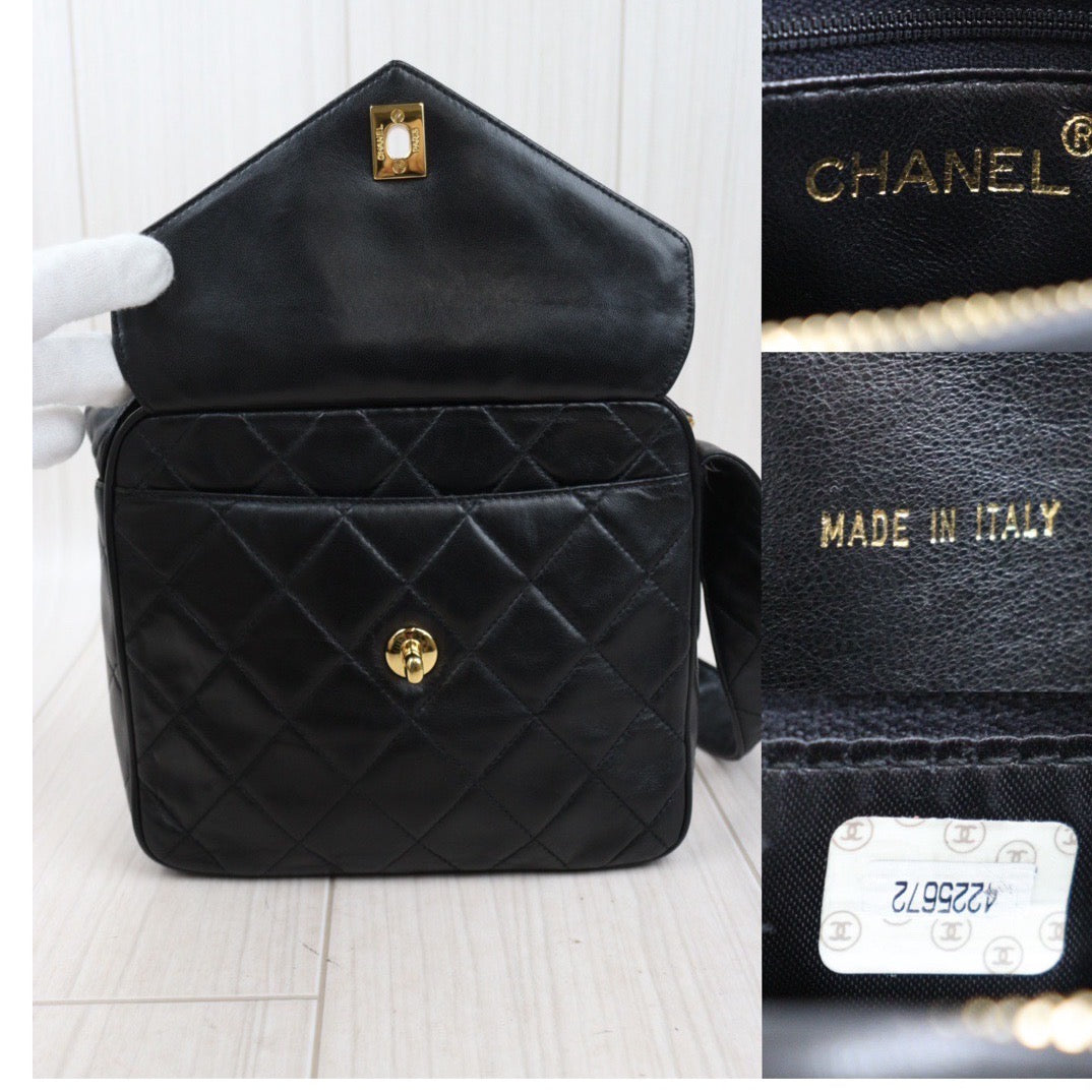 Rank A｜ CHANEL Matrasse Lamb Skin Shoulder Bag Black  ｜24041122