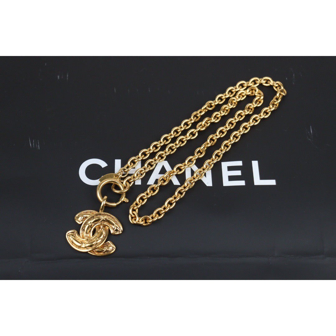 Rank A ｜ CHANEL Coco Mark 24K Gold Plated Necklace｜24011223