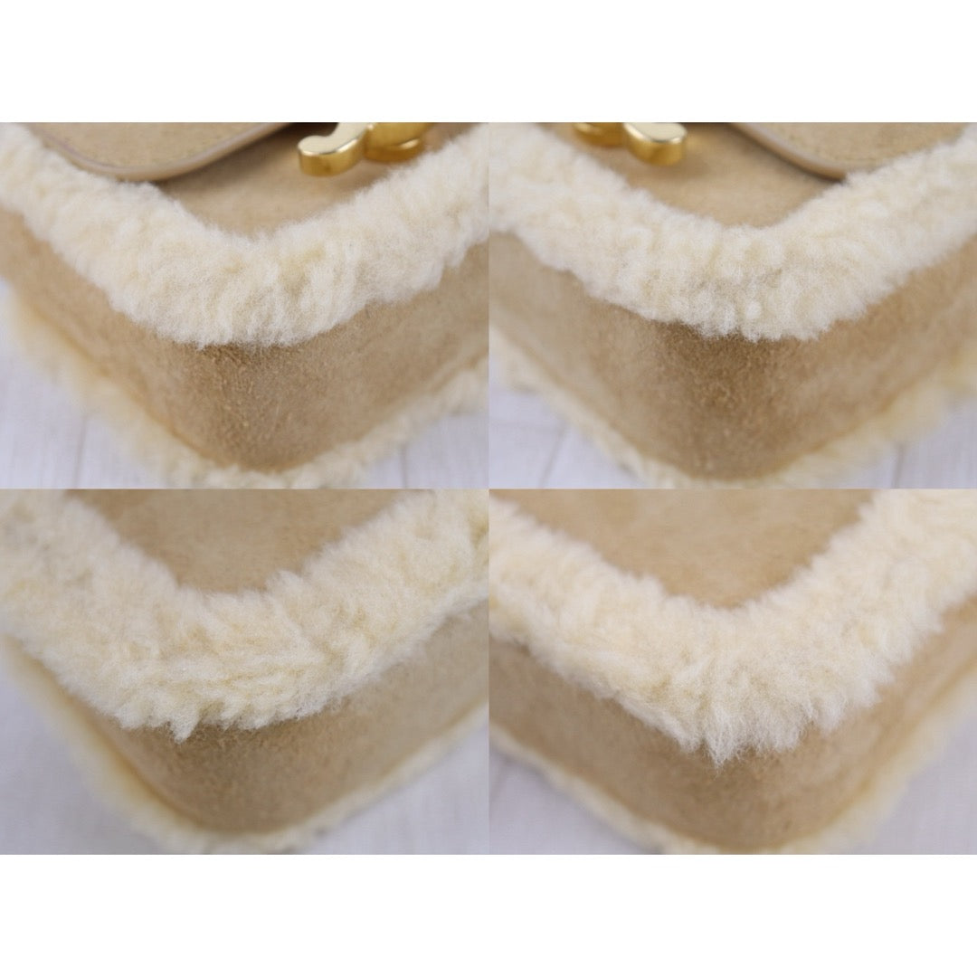 Include Entrupy Certificate of Authenticity｜Good ( Rank A) ｜CELINE Suede Shearling Triomphe Mini Chain Claude Shoulder Bag ｜S26083015