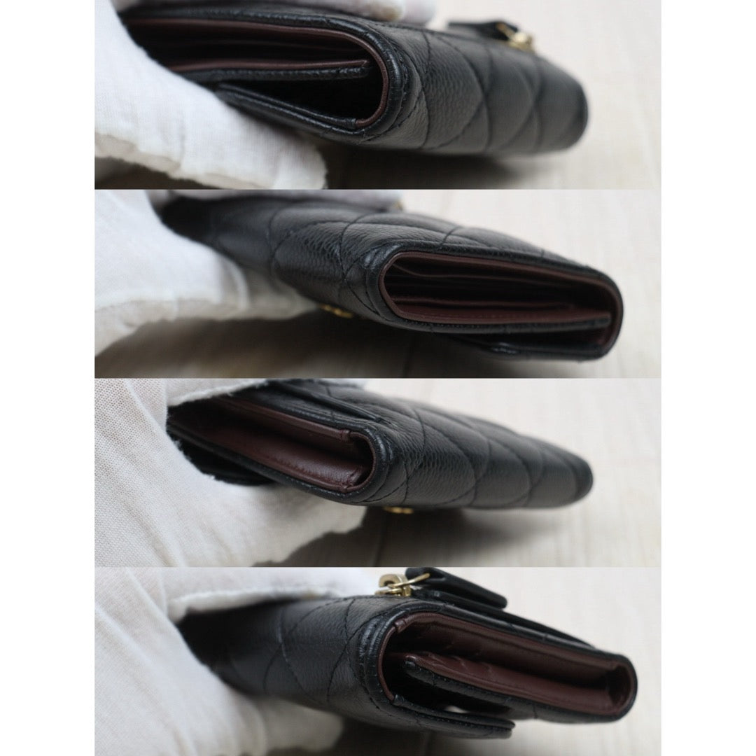 Very Good ( Rank A)｜Chanel Caviar Skin Black Wallet Made In 2021-2022 Year ｜25093006