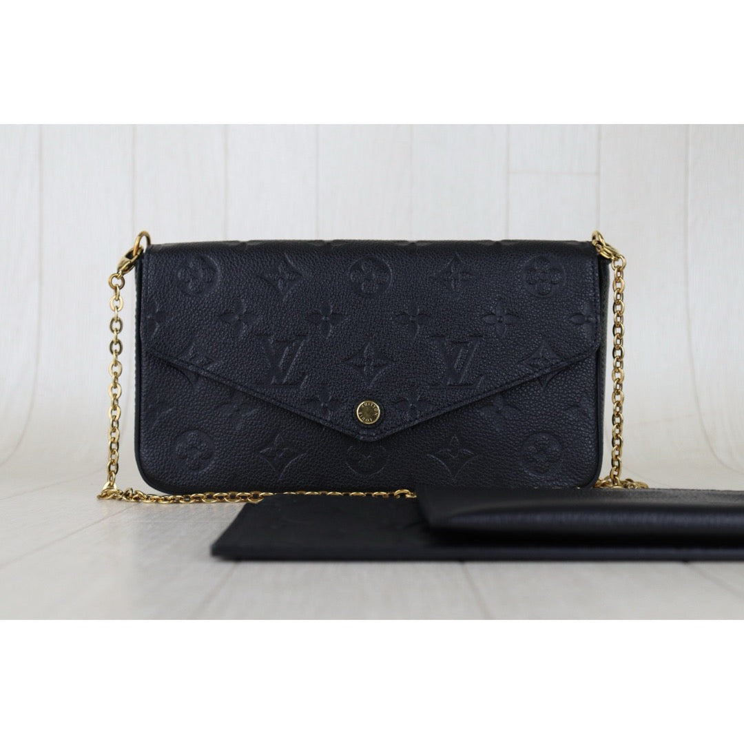 Include Entrupy Certificate of Authenticity｜Very Good ( Rank A)｜Louis Vuitton Monogram Empreinte Pochette Felicie Shoulder Bag Black｜S26042201