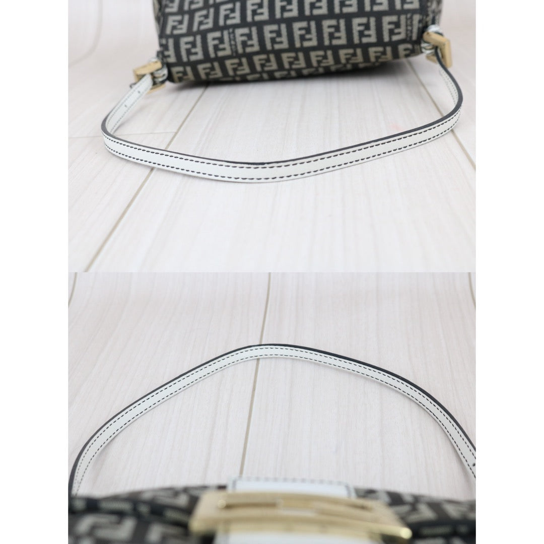 Include Entrupy Certificate of Authenticity｜Good ( Rank AB)｜ FENDI Zucca Mamma Baguette Shoulder Bag Black and White｜X26100712