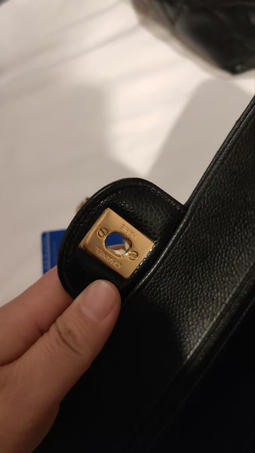 Very Good ( Rank A)｜ CHANEL Caviar Skin Matrasse Double Flap 23 Shoulder Bag Black IC chip