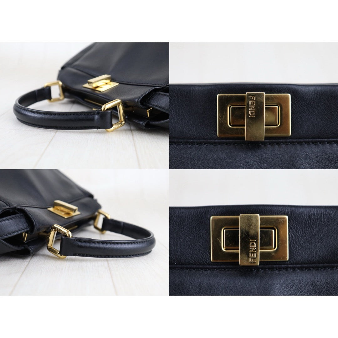 Very Good ( Rank A)｜ FENDI Lamb Skin peeapoo iconic mini Handbag With Shoulder Bag Black｜S25091501