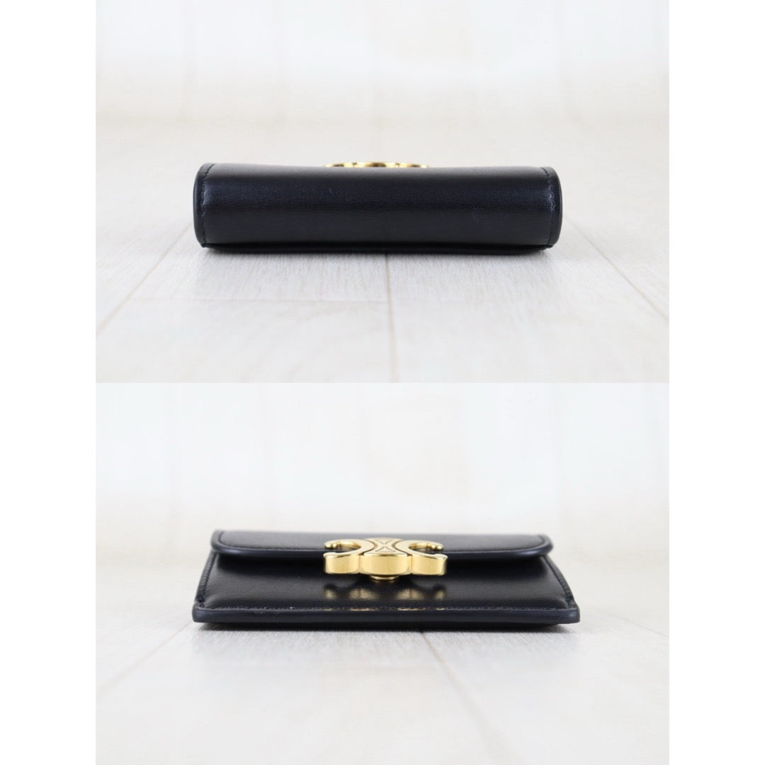 Include Entrupy Certificate of Authenticity｜Very Good ( Rank A)｜CELINE Calf Leather Box Black  Card Holder Golden Hardware｜S26030832